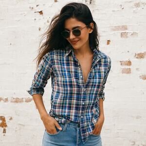 Frank & Eileen Button up BARRY Shirt Blue Madras Plaid Size XS